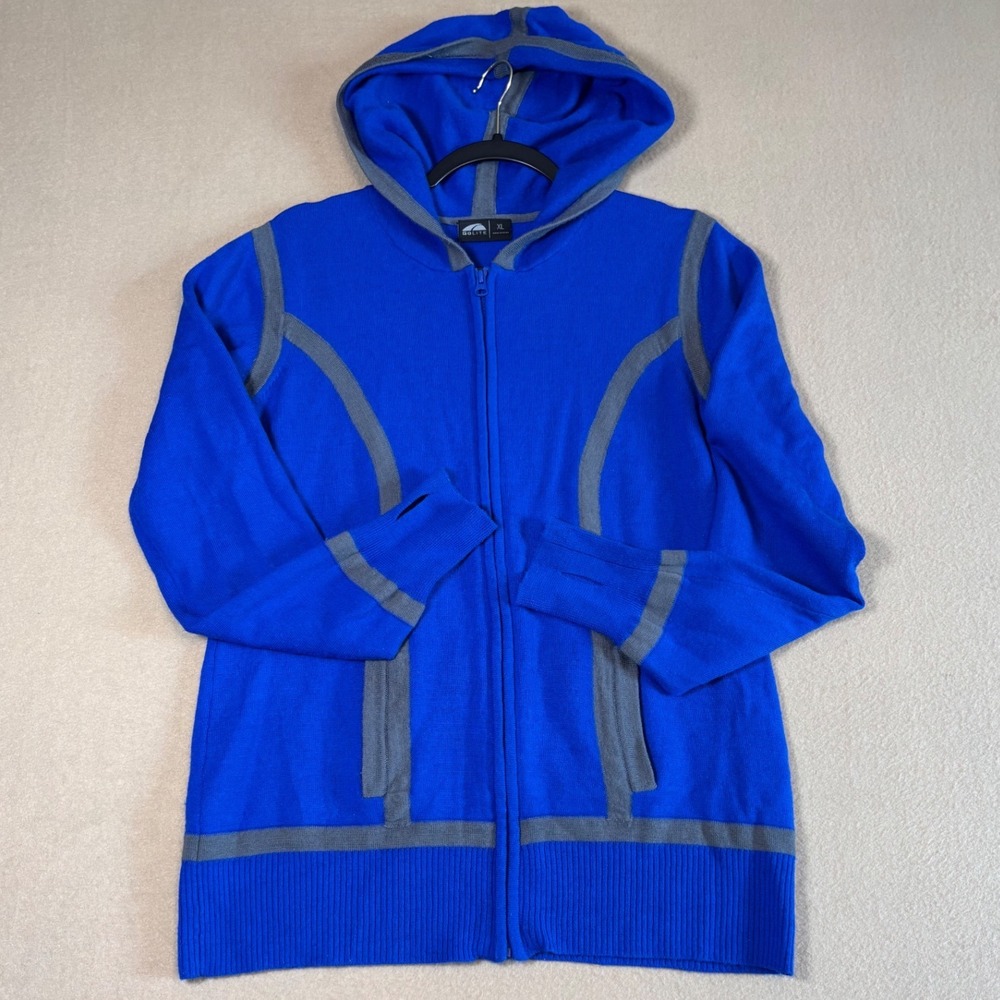 GoLite 100% Merino Wool Full Zip Hoodie Blue Grey Thumbholes XL Womens